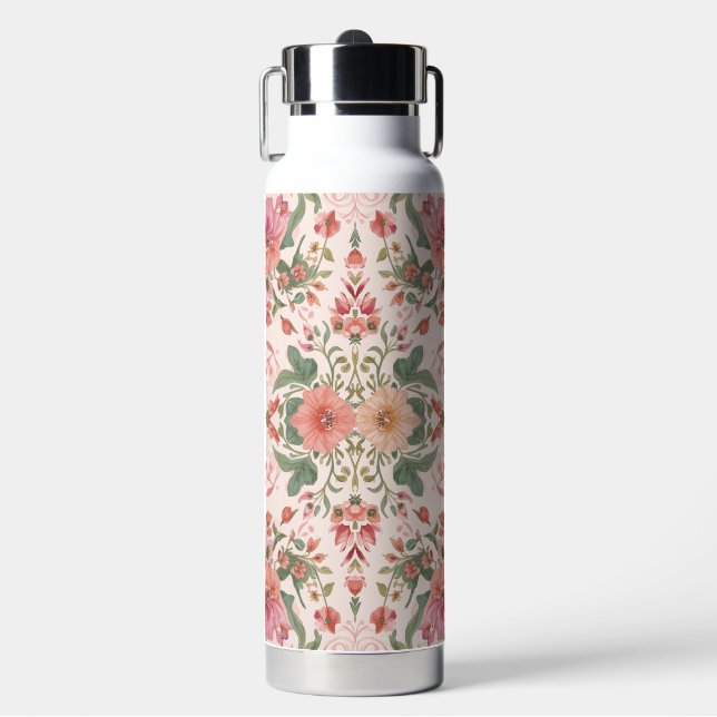 Botella De Agua Día de San Valentín, patrón de hermosas flores ros (Frente)