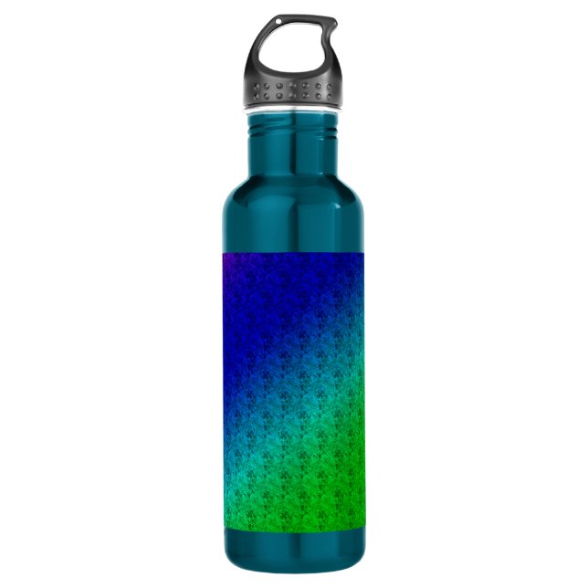 Botella De Agua Diag Gradiente Arcoiris Patrón floral Verde Azul (Anverso)