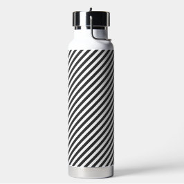 Botella De Agua Diagonal black and white stripes  pattern