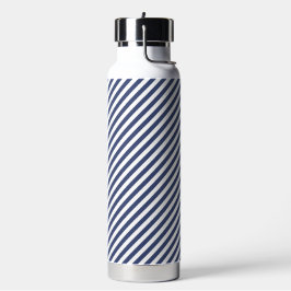 Botella De Agua Diagonal navy blue and white stripes pattern