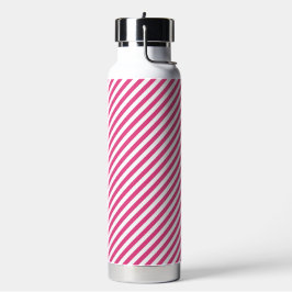 Botella De Agua Diagonal pink and white stripes pattern