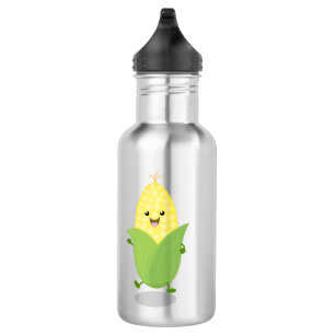 Botella De Agua Dibujo animado de maíz feliz y lindo