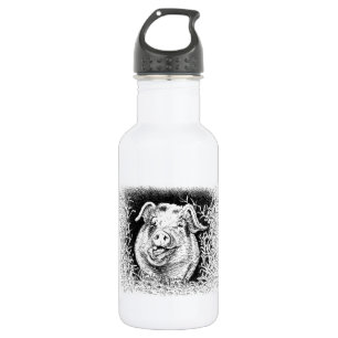 Botella De Agua dibujo animal del cerdo feliz