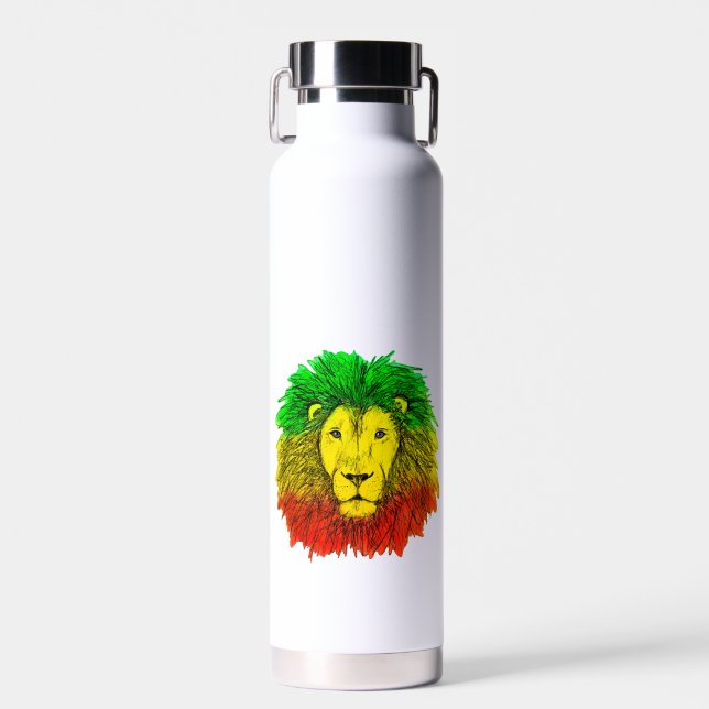 Botella De Agua Dibujo de cabeza de león Rasta rojo amarillo verde (Delantero)