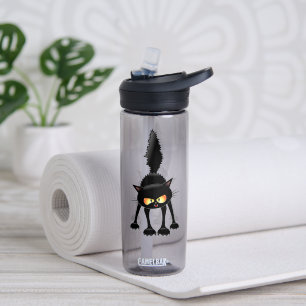 Botella De Agua Dibujo de gato negro divertido y fiero