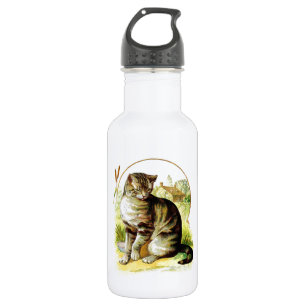Botella De Agua Dibujo del vintage: El gato americano de Shorthair