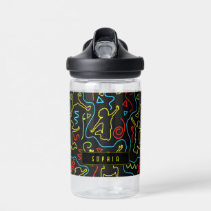 Botella De Agua Dibujo divertido de salto para niños en neón negro