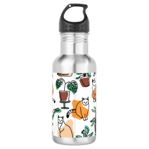 Botella De Agua Dibujo en línea de gatos y flores
