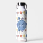 Botella De Agua Dibujos modernos de líneas de flores con colores p<br><div class="desc">Botella de agua personalizada con nombre y inicial delante y un diseño floral moderno en coloridos tonos pastel.</div>