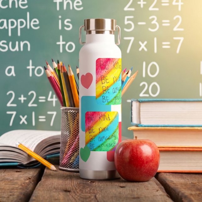 Botella De Agua Dicho Inspirador Arcoíris Sé Amable Sé Tú Mismo  (Subido por el creador)
