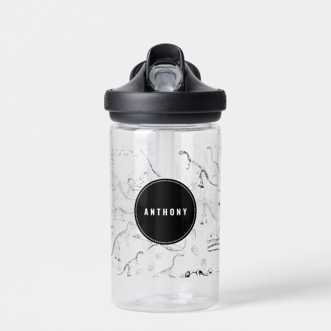 Botella De Agua Dinosaur Fossil Bones Custom Name School (Delante)