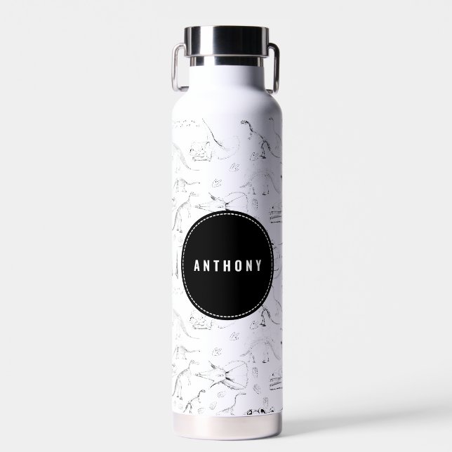 Botella De Agua Dinosaur Fossil Bones Custom Name School (Delantero)