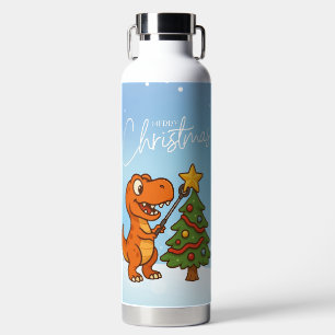 Botella De Agua Dinosaur lindo con árbol de Navidad