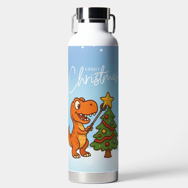 Botella De Agua Dinosaur lindo con árbol de Navidad (Delantero)