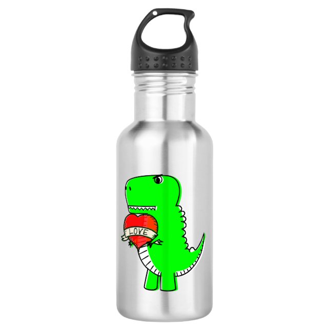Botella De Agua Dinosaurio Día de San Valentín lindo (Anverso)