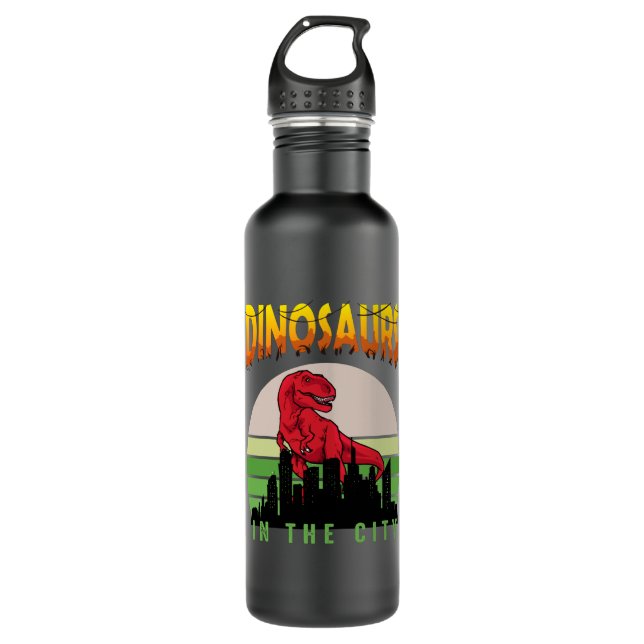 Botella De Agua Dinosaurio en la ciudad | Diseño de dinosaurios (Anverso)