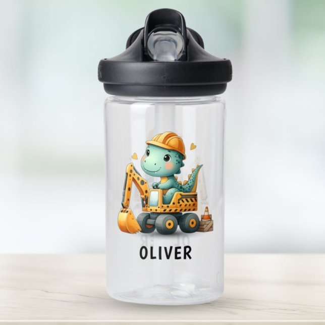 Botella De Agua Dinosaurio lindo en excavadora (Subido por el creador)