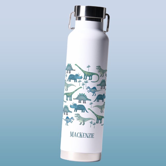Botella De Agua Dinosaurio lindo personalizado (Dinosaur personalized water bottle)