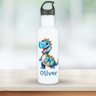 Botella De Agua Dinosaurio T-rex azul lindo personalizado