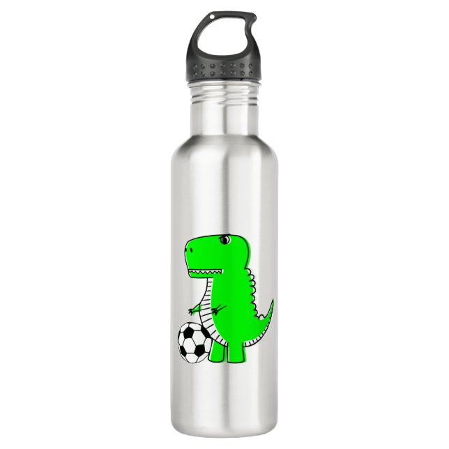 Botella De Agua Dinosaurio Verde ama el fútbol (Anverso)