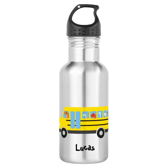 Botella De Agua Dinosaurios divertidos listos para volver a la esc (Anverso)