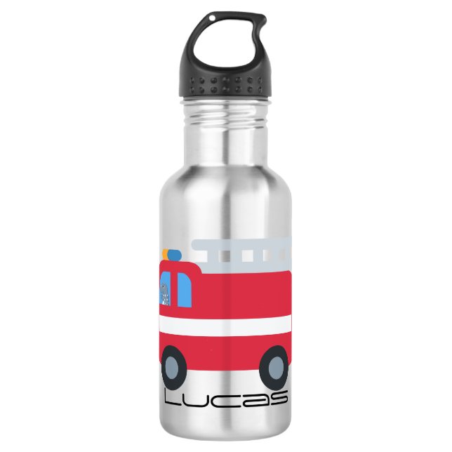 Botella De Agua Dinosaurios divertidos, motor de bomberos de vuelt (Anverso)