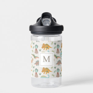 Botella De Agua Dinosaurios Niños Dibujados a Mano Boho Monograma