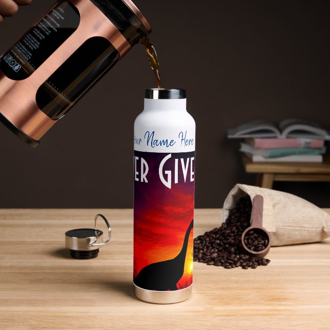 Botella De Agua Dinosaurios Nombre y texto personalizado (Café)