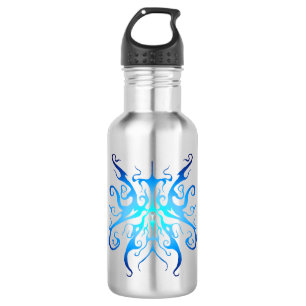 Botella De Agua Diseño abstracto de máscara tribal azul elegante