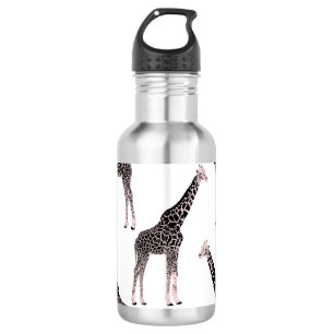 Botella De Agua Diseño blanco animal de jirafa rosa y negra