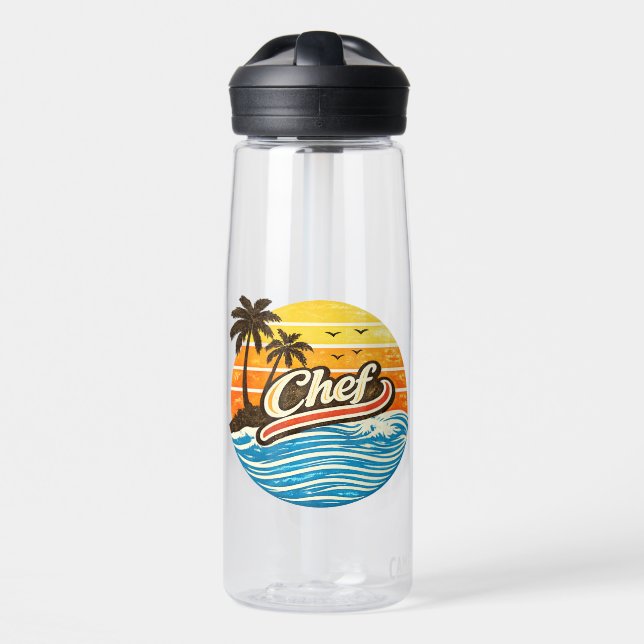 Botella De Agua Diseño Chef Atardecer Retro (Delante)