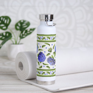 Botella De Agua Diseño de arte botánico de flores de hortensia