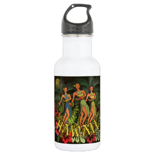 Botella De Agua Diseño de arte Hawaii Aloha Palm Hula