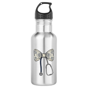 Botella De Agua Diseño de camisa floral con lazo de enfermera vint