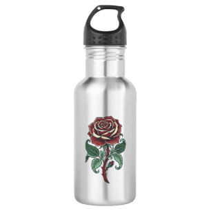 Botella De Agua Diseño de camisa floral de rosa grabada vintage_1