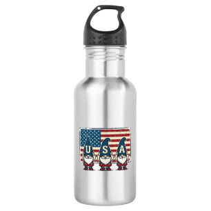 Botella De Agua Diseño de camiseta blanca con gnomos patrióticos v