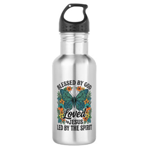 Botella De Agua Diseño de camiseta cristiana de mariposa bendita (