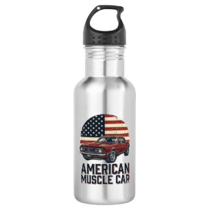 Botella De Agua Diseño de camiseta de bandera vintage de coche mus