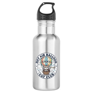 Botella De Agua Diseño de camiseta de gato lindo en globo aerostát