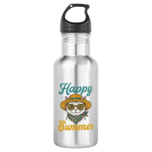 Botella De Agua Diseño de camiseta de grabado vintage de gato de v