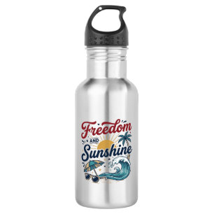 Botella De Agua Diseño de camiseta de playa vintage Libertad y sol