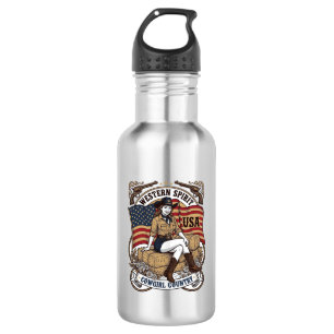 Botella De Agua Diseño de camiseta patriótica de vaquera occidenta