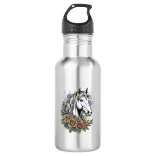 Botella De Agua Diseño de camiseta vectorial floral de caballo gra