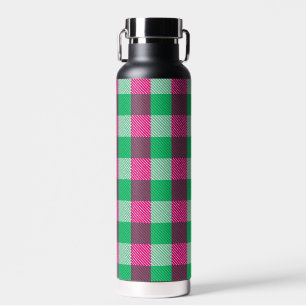 Botella De Agua Diseño de cheques de Gingham verde rosa
