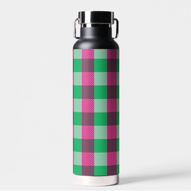 Botella De Agua Diseño de cheques de Gingham verde rosa (Delantero)