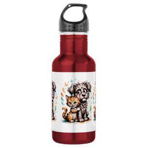 Botella De Agua Diseño de dibujos animados de amistad entre perros