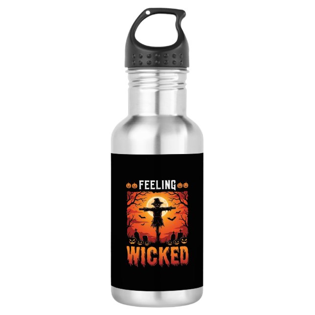 Botella De Agua Diseño de espantapájaros de Halloween sintiéndose  (Anverso)