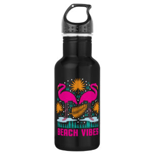 Botella De Agua Diseño de Flamencos Rosas Beach Vibes