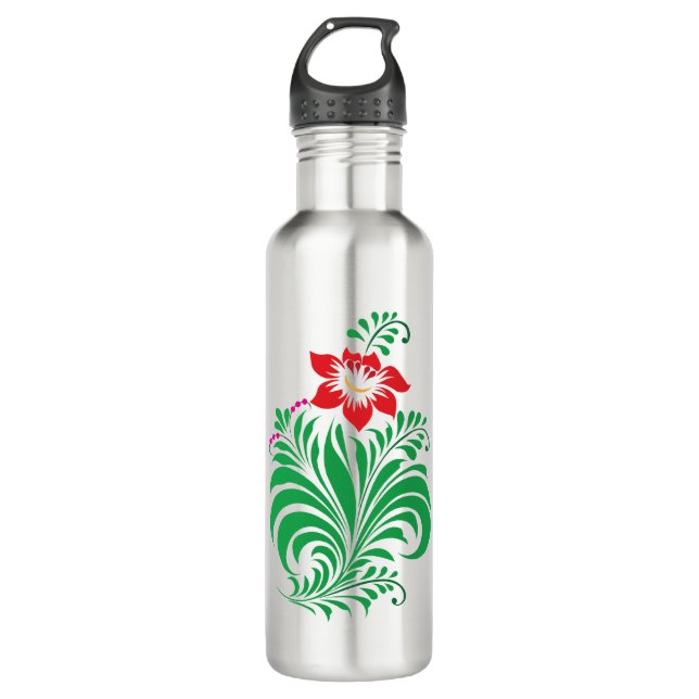 Botella De Agua Diseño de Flor Ornamental Floral – Elegante (Anverso)