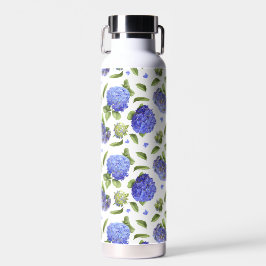 Botella De Agua Diseño de flores de hidrangea azul